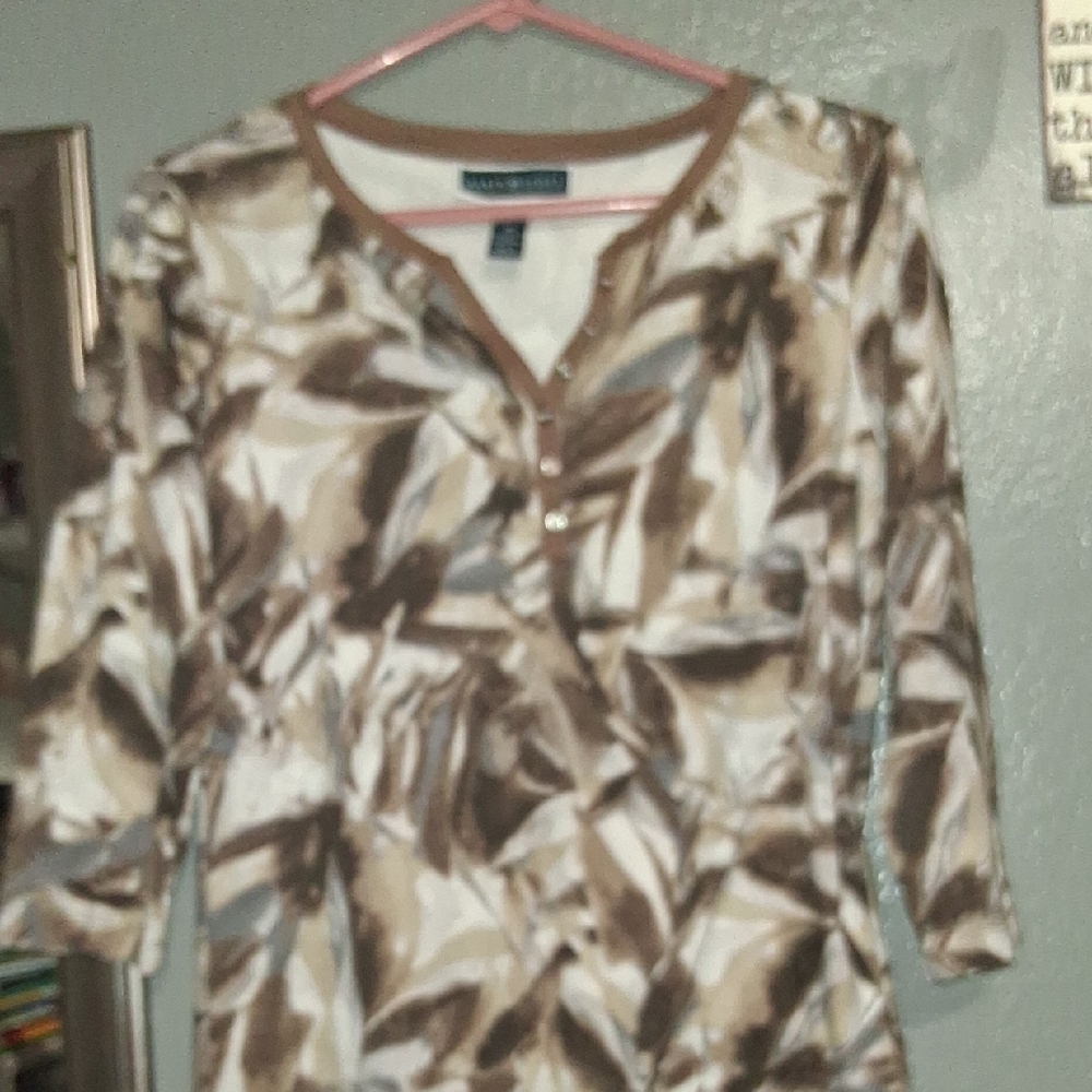 Karen Scott Beige and Brown Abstract Top - Picture 4 of 6